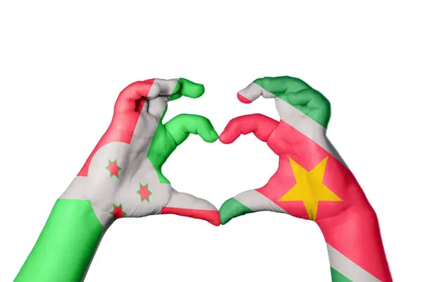 Burundi Suriname Szív Kéz Gesztus Készítés Szív Nyírás — Stock Fotó