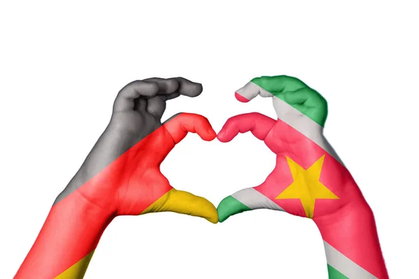 Németország Suriname Heart Hand Gesture Making Heart Clipping Path — Stock Fotó