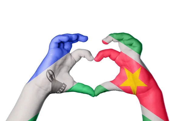 Lesotho Suriname Szív Kéz Gesztus Készítő Szív Nyírás — Stock Fotó