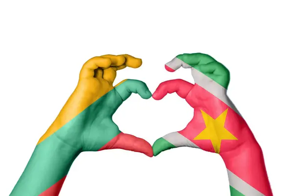 Litvánia Suriname Szív Kézmozdulatok Készítése Szív Vágási Útvonal — Stock Fotó