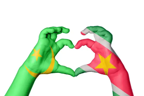 Mauritánia Suriname Szív Kéz Gesztus Készítő Szív Nyírás — Stock Fotó