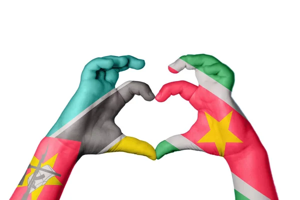 Mozambik Suriname Szív Kézmozdulatkészítés Szív Vágási Útvonal — Stock Fotó