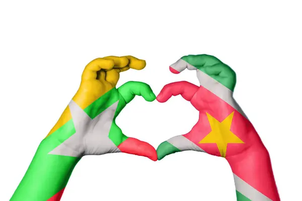 Myanmar Suriname Heart Hand Gesture Making Heart Clipping Path — Stock Photo, Image