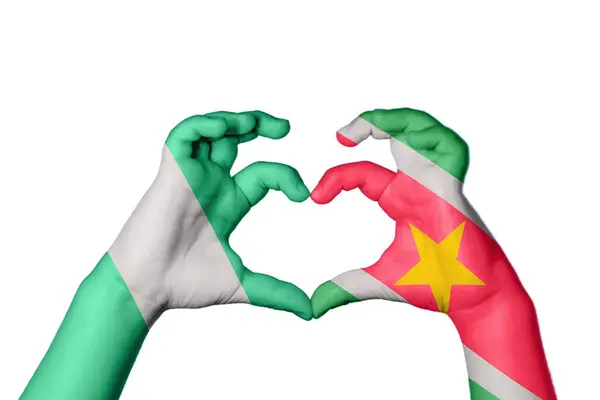 Nigéria Suriname Szív Kézmozdulat Készítés Szív Nyírás — Stock Fotó