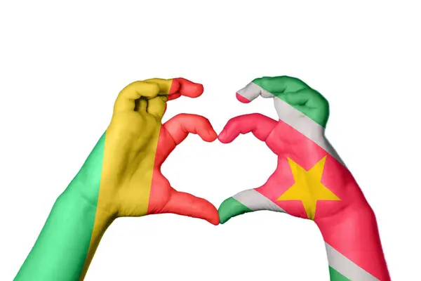 Kongói Köztársaság Suriname Szív Kézmozdulatkészítés Szív Vágási Útvonal — Stock Fotó