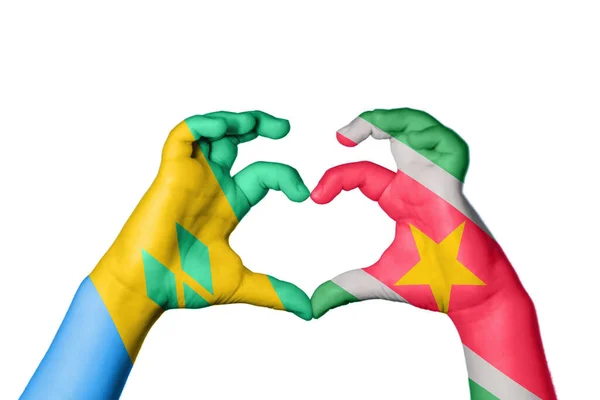 Saint Vincent Grenadines Suriname Heart Hand Gesture Making Heart Clipping — Stock Photo, Image