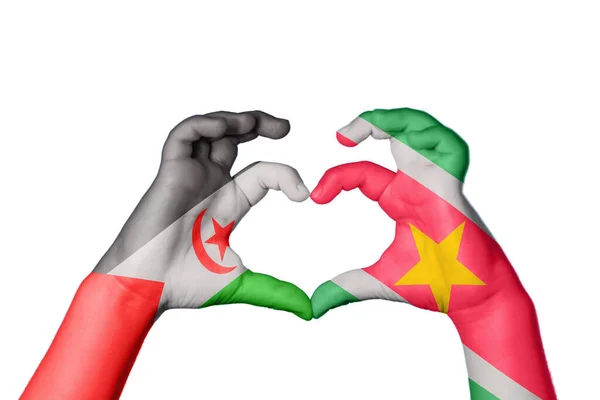 Sahrawi Arab Democratic Republic Suriname Heart Hand Gesture Making Heart — Stock Photo, Image