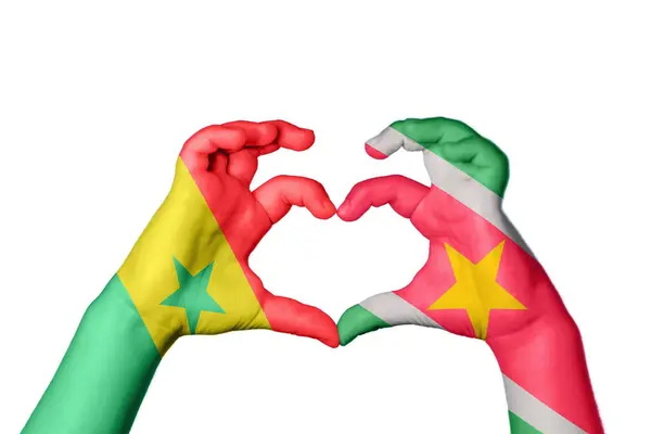 Szenegál Suriname Szív Kéz Gesztus Készítő Szív Vágási Útvonal — Stock Fotó