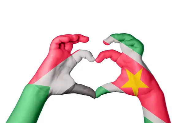 Судан Суринам Серце Жест Рук Робить Серце Відсікаючи Шлях — стокове фото