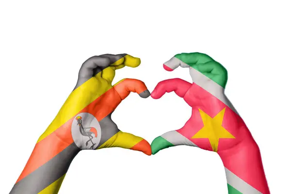Uganda Suriname Szív Kéz Gesztus Készítő Szív Nyírás — Stock Fotó
