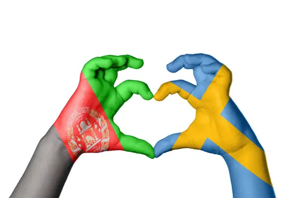アフガニスタン スウェーデン心臓 ハンドジェスチャー作り心臓 クリッピングパス — ストック写真
