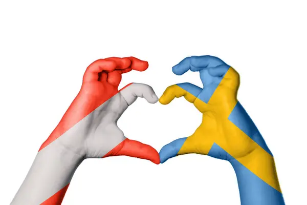 Австрія Швеція Серце Жест Рук Робить Серце Відсічний Контур — стокове фото
