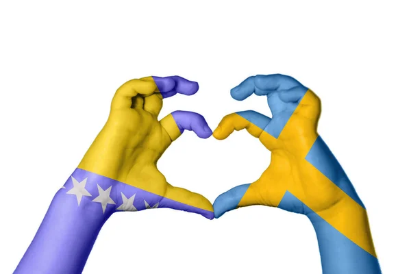 Bosznia Hercegovina Svédország Szív Kézmozdulatok Készítése Szív Vágási Útvonal — Stock Fotó
