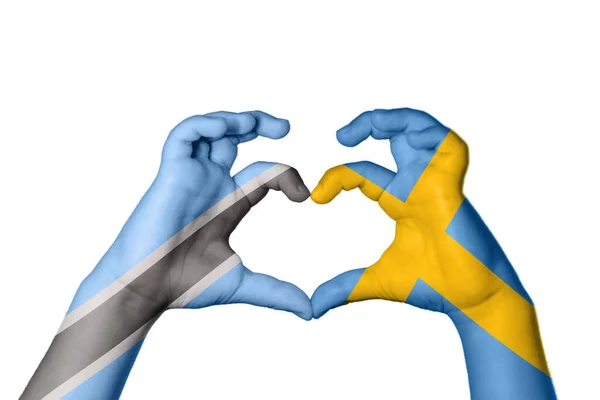 Botswana Sweden Heart Hand Gesture Making Heart Clipping Path — Stock Photo, Image