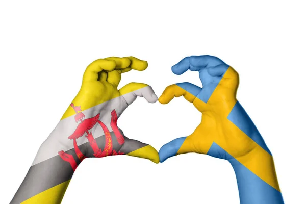 Brunei Sweden Heart Hand Gesture Making Heart Clipping Path — Stock Photo, Image