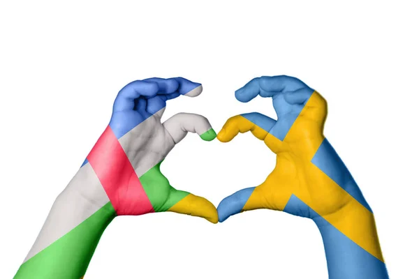 Republika Środkowoafrykańska Szwecja Serce Ręki Gest Podejmowania Serca Ścieżka Clipping — Zdjęcie stockowe