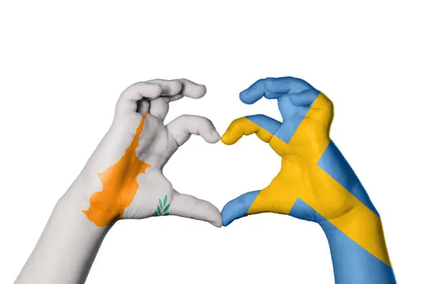 Cyprus Sweden Heart Hand Gesture Making Heart Clipping Path — Stock Photo, Image