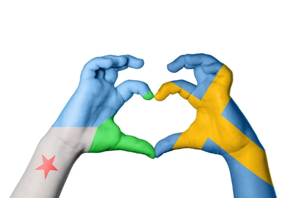 Djibouti Sweden Heart Hand Gesture Making Heart Clipping Path — Stock Photo, Image