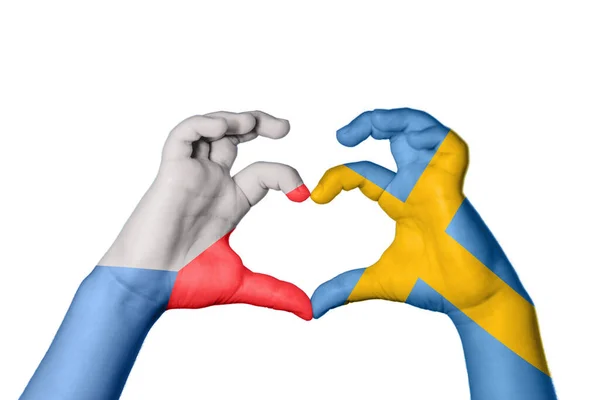 Czech Republic Sweden Heart Hand Gesture Making Heart Clipping Path — Stock Photo, Image