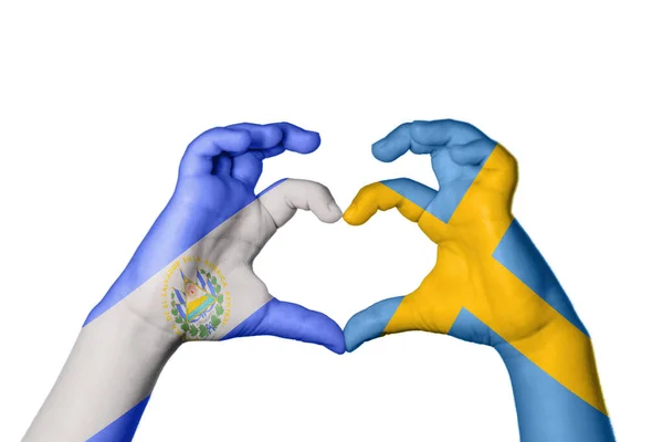 Salwador Szwecja Serce Gest Ręczny Serca Ścieżka Clipping — Zdjęcie stockowe