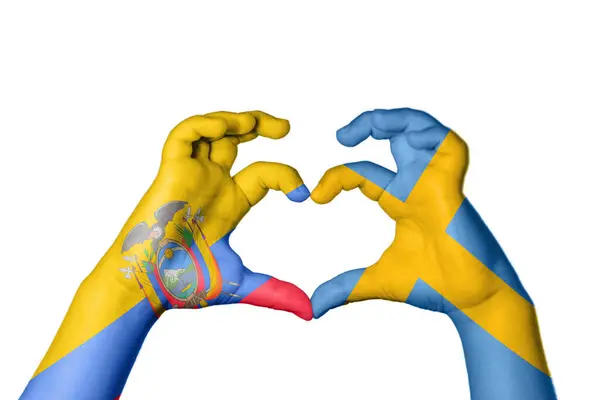 厄瓜多尔瑞典心 手手势造心 收割之路 — 图库照片