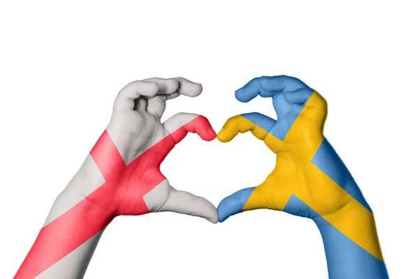 England Sweden Heart Hand Gesture Making Heart Clipping Path — Stock fotografie