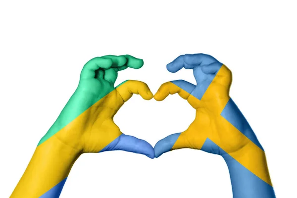 Gabon Švédsko Srdce Ruční Gesto Dělat Srdce Ořezávání Cesta — Stock fotografie