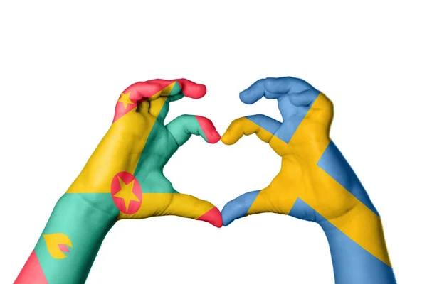 格林纳达瑞典心脏 手手势制造心脏 收割路径 — 图库照片