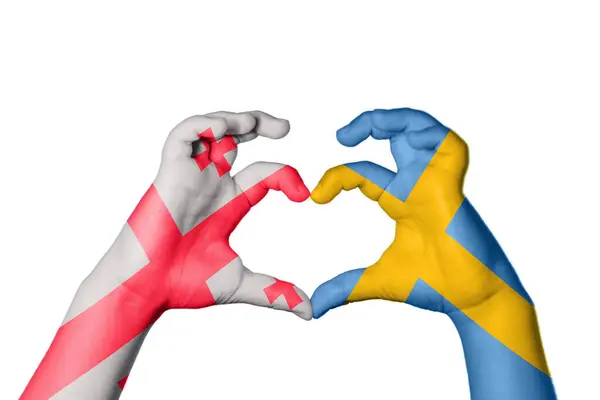 Грузія Швеція Серце Жест Рук Робить Серце Відсікаючи Шлях — стокове фото