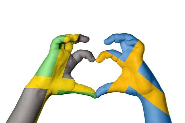 牙买加瑞典心 手手势造心 收割之路 — 图库照片