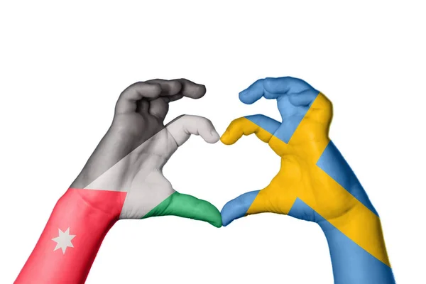 Jordan Sweden Heart Hand Gesture Making Heart Clipping Path — Stock Photo, Image