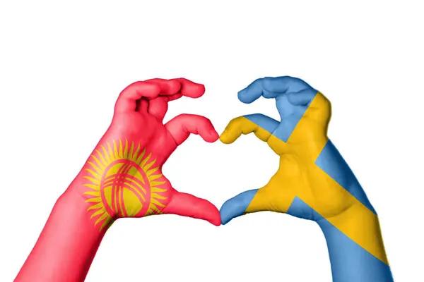 Киргизстан Швеція Серце Жест Рук Робить Серце Відсічний Контур — стокове фото