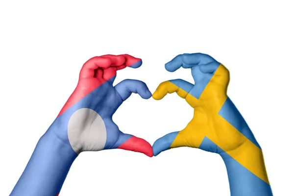 Лаос Швеція Серце Жест Рук Робить Серце Відсічний Контур — стокове фото