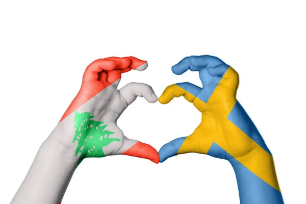 Lebanon Sweden Heart Hand Gesture Making Heart Clipping Path — Stock Photo, Image