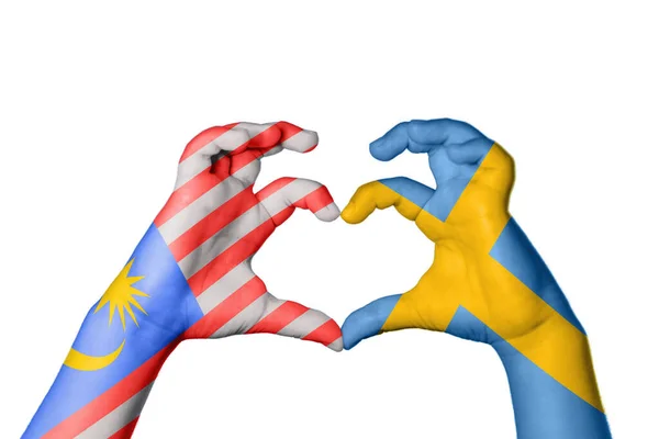 Malajzia Svédország Szív Kézmozdulatkészítés Szív Vágási Útvonal — Stock Fotó