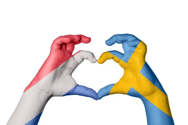 Netherlands Sweden Heart Hand Gesture Making Heart Clipping Path — Stock Photo, Image