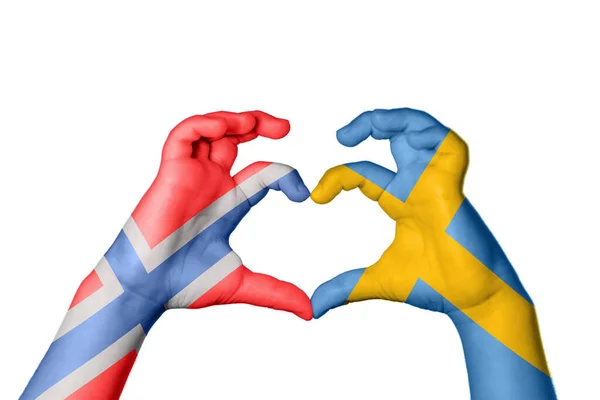 Norway Sweden Heart Hand Gesture Making Heart Clipping Path — Stock Photo, Image