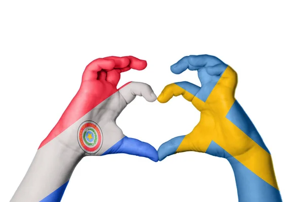 巴拉圭瑞典心脏 手手势制造心脏 收割路径 — 图库照片