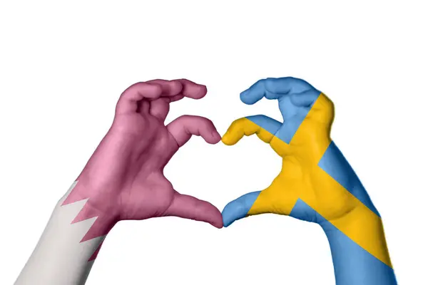 Катар Швеція Серце Жест Рук Робить Серце Відсічний Контур — стокове фото
