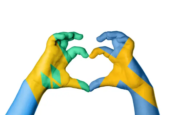 Vincent Und Die Grenadinen Schwedenherz Handgeste Macht Herz Clipping Path — Stockfoto