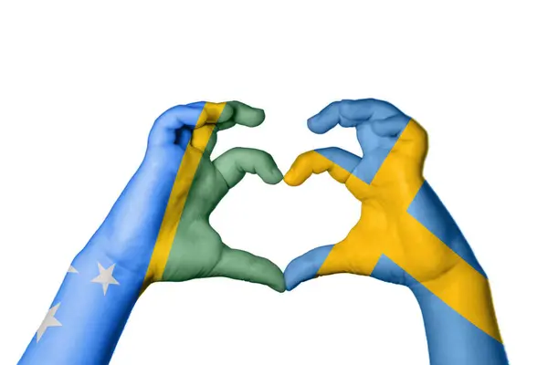所罗门群岛瑞典心 手手势造心 收割之路 — 图库照片
