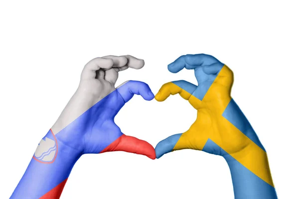슬로베니아 스웨덴 심장을 만드는 제스처 클리핑 — 스톡 사진