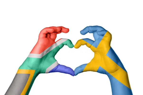 Republika Południowej Afryki Szwecja Serce Ręka Gestem Podejmowania Serca Ścieżka — Zdjęcie stockowe