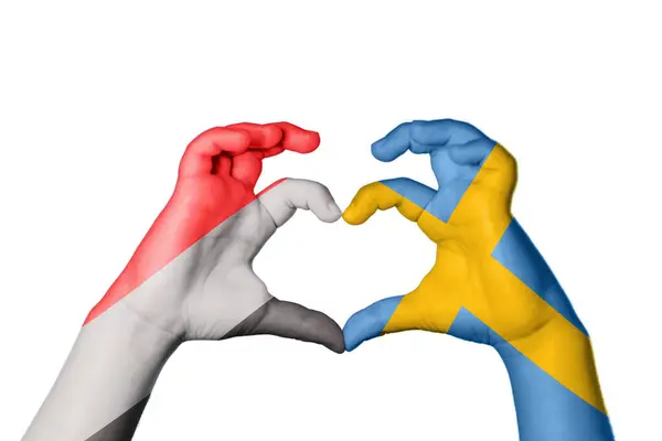 Yemen Sweden Heart Hand Gesture Making Heart Clipping Path — Stock Photo, Image
