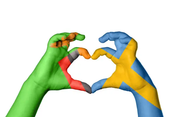 赞比亚瑞典心脏 手手势制造心脏 收割路径 — 图库照片