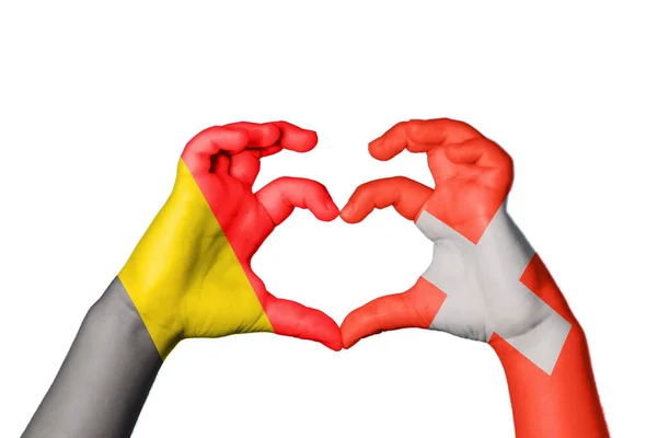 Belgium Switzerland Heart Hand Gesture Making Heart Clipping Path — Stock Photo, Image