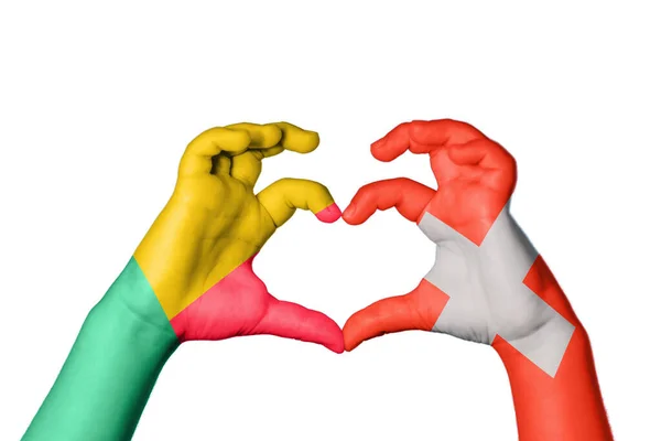 Benin Switzerland Heart Hand Gesture Making Heart Clipping Path — Stock Photo, Image