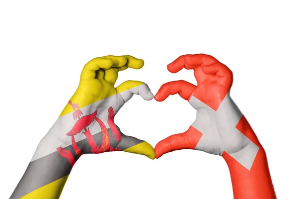 文莱瑞士心脏 手手势制造心脏 收割路径 — 图库照片