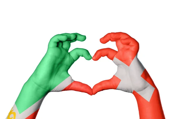 Τσετσενία Ελβετία Καρδιά Χέρι Χειρονομία Καθιστώντας Την Καρδιά Ψαλίδισμα Μονοπάτι — Φωτογραφία Αρχείου