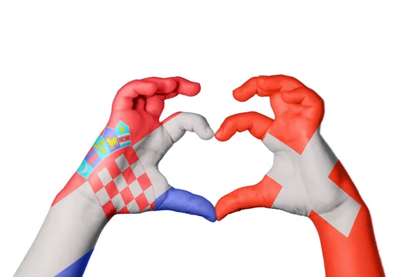 Хорватія Швейцарія Серце Жест Рук Робить Серце Відсічний Контур — стокове фото